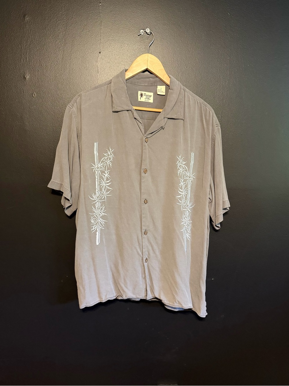 Vintage Silk Gray Embroidered Camp Shirt